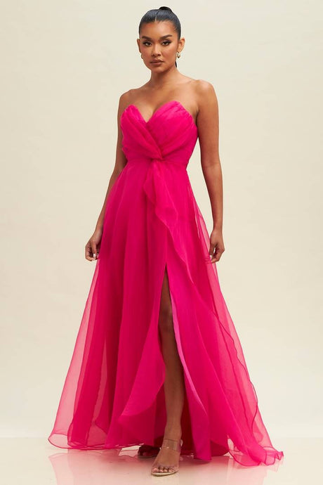 Magenta Organzza V Neckline Maxi Dress
