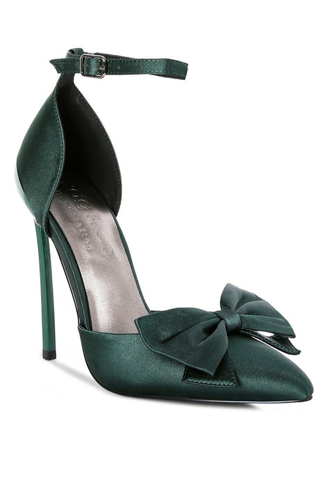 Green Dingles Green Bow Embellished Satin Stiletto