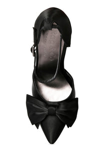 Black Dingles Green Bow Embellished Satin Stiletto