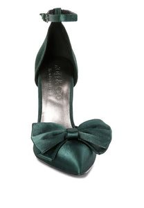 Green Dingles Green Bow Embellished Satin Stiletto