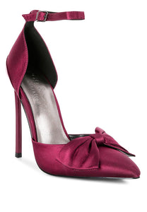 Burgundy Dingles Green Bow Embellished Satin Stiletto