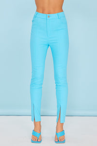Aqua Blue Waxed Finish Super Stretch Summer Jeggings