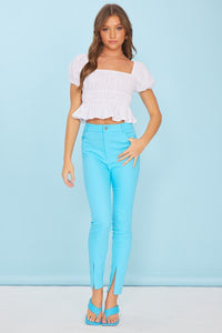 Aqua Blue Waxed Finish Super Stretch Summer Jeggings