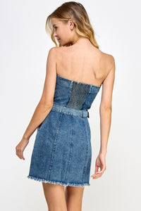 Sweetheart Belted Strapless Denim Dress