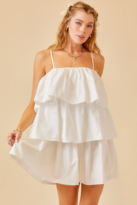 White Flounce Tiered Ruffle Dress