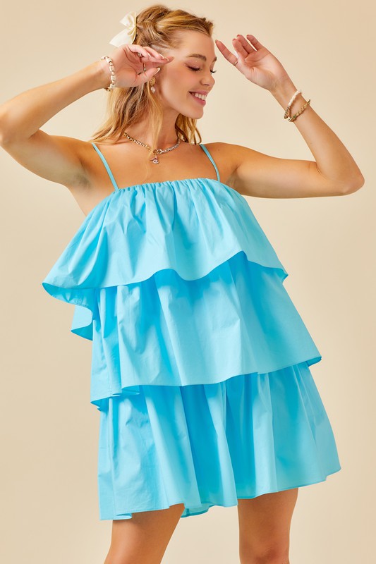 Sky Blue Flounce Tiered Ruffle Dress