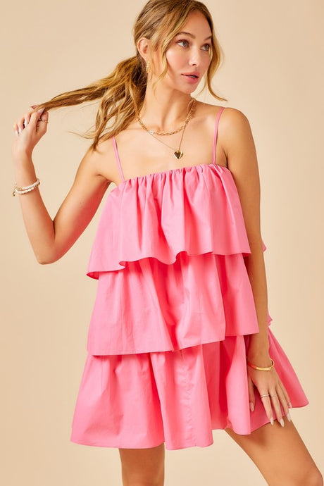 Candy Pink Flounce Tiered Ruffle Dress