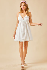 White Double Strap Bubble Skirt Mini Dress