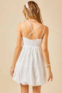 White Double Strap Bubble Skirt Mini Dress