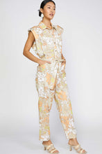 Sand Floral Mlt Floral Printed Sleeveless Button Down Jumpsuit