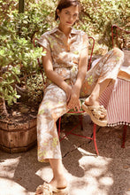 Sand Floral Mlt Floral Printed Sleeveless Button Down Jumpsuit