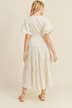 Cream Puff Sleeve Tiered Midi Wrap Dress