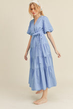 Blue Bell Puff Sleeve Tiered Midi Wrap Dress