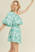 Pastel Teal Green Floral One Shoulder Top And Skirt Set