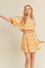 Yellow Plumeria Floral One Shoulder Top And Skirt Set