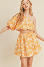 Yellow Plumeria Floral One Shoulder Top And Skirt Set