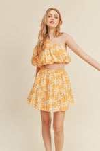 Yellow Plumeria Floral One Shoulder Top And Skirt Set