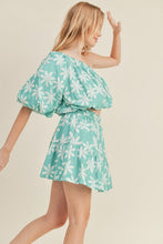 Pastel Teal Green Floral One Shoulder Top And Skirt Set