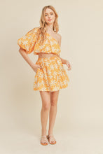 Yellow Plumeria Floral One Shoulder Top And Skirt Set