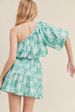 Pastel Teal Green Floral One Shoulder Top And Skirt Set