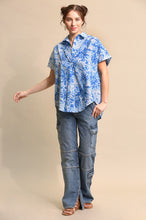 Blue Floral Printed and Oversize Poplin Shirts