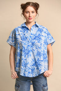 Blue Floral Printed and Oversize Poplin Shirts