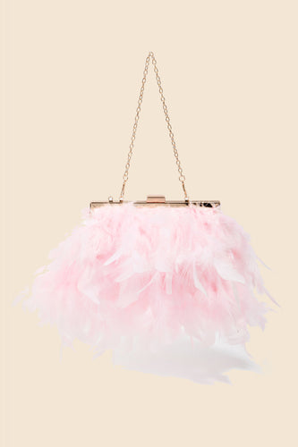 Pink Feathered Chain Strap Hand Bag