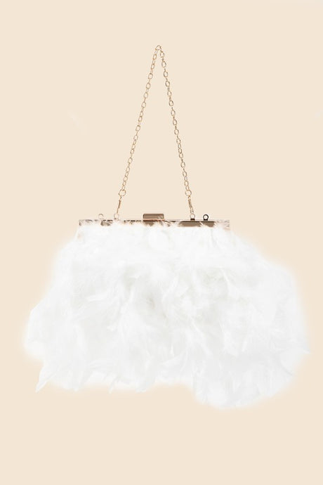 Ivory Feathered Chain Strap Hand Bag
