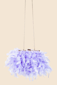 Purple Feathered Chain Strap Hand Bag