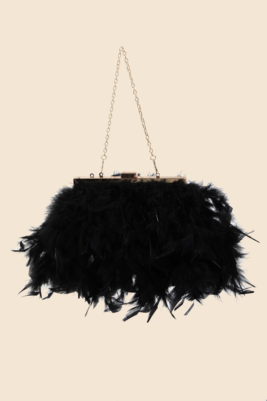 Black Feathered Chain Strap Hand Bag