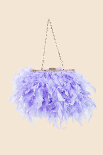 Purple Feathered Chain Strap Hand Bag