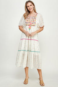 White Embroidery Midi Dress