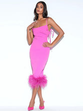Fiona Fuchsia Feather Trim Bottom Maxi Dress