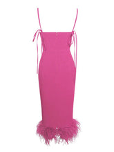 Fiona Fuchsia Feather Trim Bottom Maxi Dress