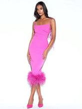 Fiona Fuchsia Feather Trim Bottom Maxi Dress