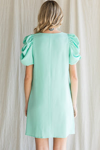 Mint Solid Short Draped Sleeves Dress