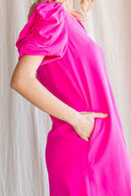 Hot Pink Solid Short Draped Sleeves Dress