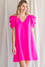 Hot Pink Solid Short Draped Sleeves Dress