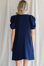 Navy Solid Short Draped Sleeves Dress