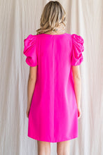 Hot Pink Solid Short Draped Sleeves Dress