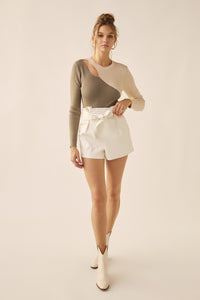 Cream Paperbag Faux Leather Shorts