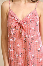 Red Gingham and Floral Knotted Detail Cami Dress