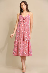 Red Gingham and Floral Knotted Detail Cami Dress