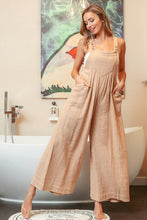 Oatmeal Gathered Front Pockets Slub Sleeveless Jumpsuit
