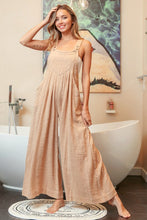 Oatmeal Gathered Front Pockets Slub Sleeveless Jumpsuit