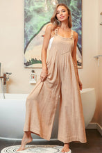 Oatmeal Gathered Front Pockets Slub Sleeveless Jumpsuit