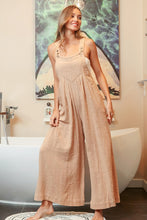 Oatmeal Gathered Front Pockets Slub Sleeveless Jumpsuit