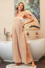 Oatmeal Gathered Front Pockets Slub Sleeveless Jumpsuit