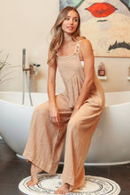 Oatmeal Gathered Front Pockets Slub Sleeveless Jumpsuit