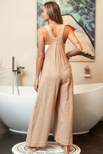 Oatmeal Gathered Front Pockets Slub Sleeveless Jumpsuit
